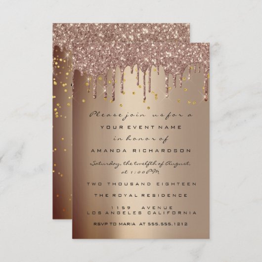 ハートグリッターが滴るローズ マザーズデイ ティーパーティー 招待状