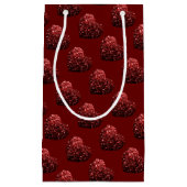 ハートグリッタースパークルパターン暗赤色バレンタイン スモールペーパーバッグ (正面)