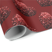 ハートグリッタースパークルパターン暗赤色バレンタイン ラッピングペーパー (ロールコーナー)