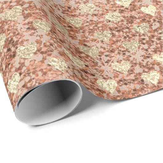 ハートグリッターピンクローズ金ゴールド結晶光沢のあるガラス ラッピングペーパー (ロールコーナー)