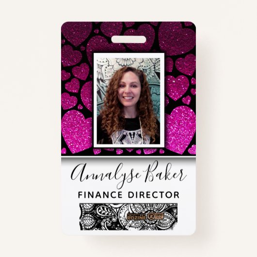 ハートグリッタープロフェッショナルCNAナース写真名 バッジ (正面)