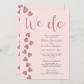 ハートグリッター ピンク ウェディング 招待状 (正面/裏面)