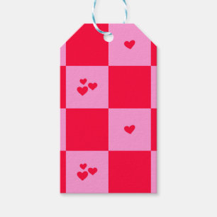 ハートグリッドのピンクと赤 ギフトタグ