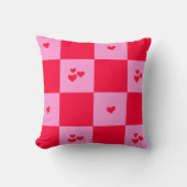 ハートグリッドのピンクと赤 クッション (正面)