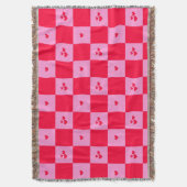 ハートグリッドのピンクと赤 スローブランケット (正面縦)
