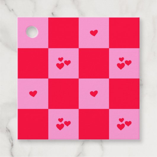 ハートグリッドのピンクと赤 フェイバータグ (正面)