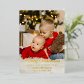 ハートグリーンフォトメリークリスマスゴールドフォイル 箔シーズンカード (立ち正面)