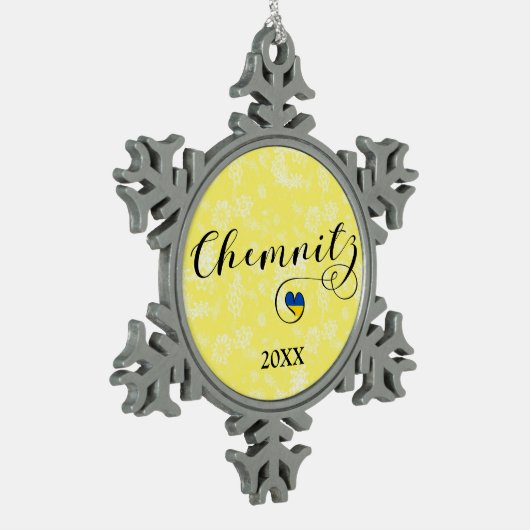 ハートケムニッツ、I Love Chemnitz、ドイツ スノーフレークピューターオーナメント (左)