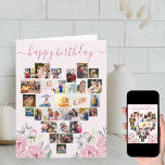 ハートコラージピンク牡丹誕生日 カード<br><div class="desc">ピンクの牡丹の花と愛のハートのコラージュのカードを持つ特別な女性にハッピーバースデーを言う飾ことかわいらし。この写真テンプレートは、上から下に向かって行に写真を追加するように設定されている。写真コラージュは29枚の写真を収め、ポートレート、風景、正方形/インスタグラム形式の組み合わせで表示される。「ハッピーバースデー」は手書きエレガントの台本で表記され、内部の文言は完全に編集可能である。永遠に宝を納めるためにフレームやメモリボックスに入れることができる素敵なキープサカード。</div>