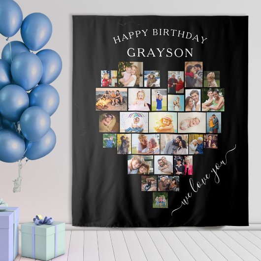 ハートコラージュハッピーバースデー パーソナライズされた タペストリー