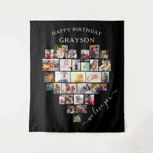 ハートコラージュハッピーバースデー パーソナライズされた タペストリー (正面)