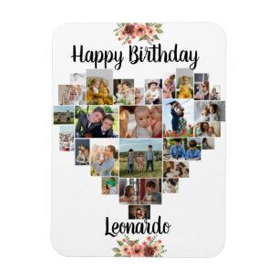 ハートコラージュパーソナライズされたスクリプト誕生日 マグネット