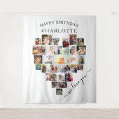 ハートコラージュパーソナライズされたハッピーバースデー タペストリー (正面)