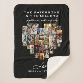 ハートコラージュ写真ファミリー記念日ブラック シェルパブランケット