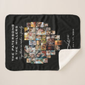 ハートコラージュ写真ファミリー記念日ブラック シェルパブランケット (正面(横))