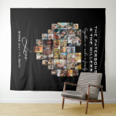 ハートコラージュ写真ファミリー記念日ブラック タペストリー (インサイチュ(横))