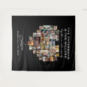 ハートコラージュ写真ファミリー記念日ブラック タペストリー (正面(横))