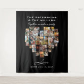 ハートコラージュ写真ファミリー記念日ブラック タペストリー (正面)