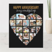 ハートコラージュ黒パーソナライズされた周年記念 カード (正面)