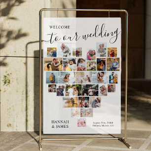 ハートコラージュ29ピックホワイト結婚ズ・ウェルカム アクリルサイン