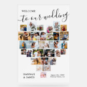 ハートコラージュ29ピックホワイト結婚ズ・ウェルカム アクリルサイン (正面)