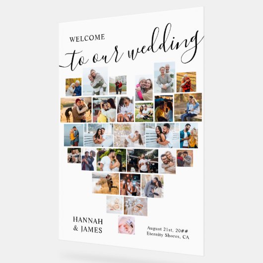 ハートコラージュ29ピックホワイト結婚ズ・ウェルカム アクリルサイン (傾斜)