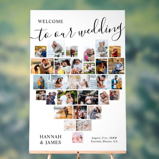 ハートコラージュ29ピックホワイト結婚ズ・ウェルカム アクリルサイン (ニュートラル)