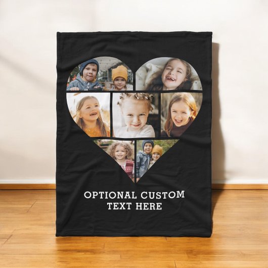 ハートコラージュ7写真黒 フリースブランケット