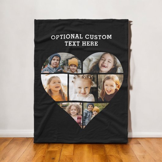 ハートコラージュ7写真黒 フリースブランケット