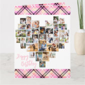 ハートコラージュPink Plaid任意の年齢誕生日 カード (正面)