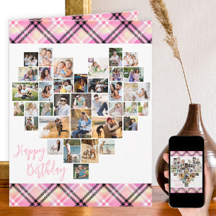 ハートコラージュPink Plaid任意の年齢誕生日 カード
