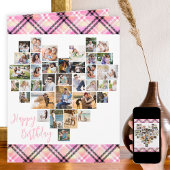 ハートコラージュPink Plaid任意の年齢誕生日 カード