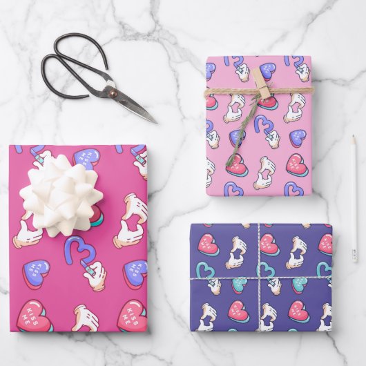 ハートサイン ラブ ドゥードル かわいいバレンタインデー ラッピングペーパーシート (正面)