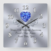 ハートサファイア65th結婚周年記念贈呈アイディア スクエア壁時計 (正面)