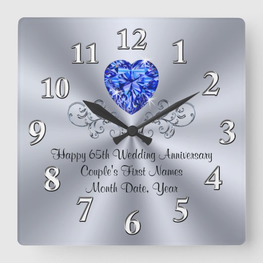 ハートサファイア65th結婚周年記念贈呈アイディア スクエア壁時計 (正面)