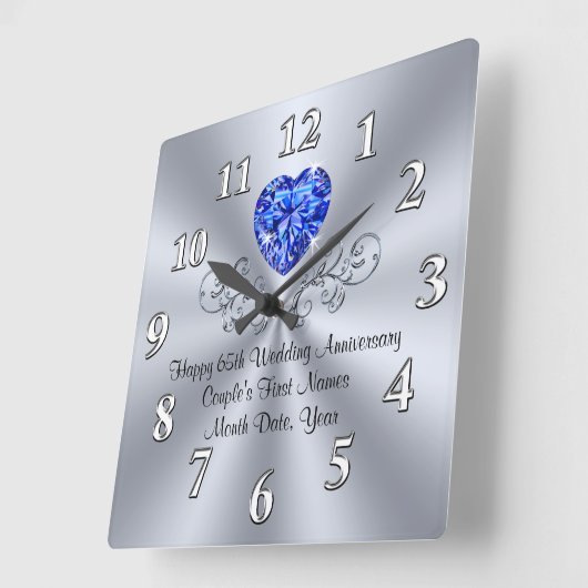 ハートサファイア65th結婚周年記念贈呈アイディア スクエア壁時計 (傾斜)