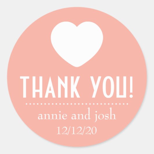 ハートサンキューラベル(Peach) ラウンドシール (正面)