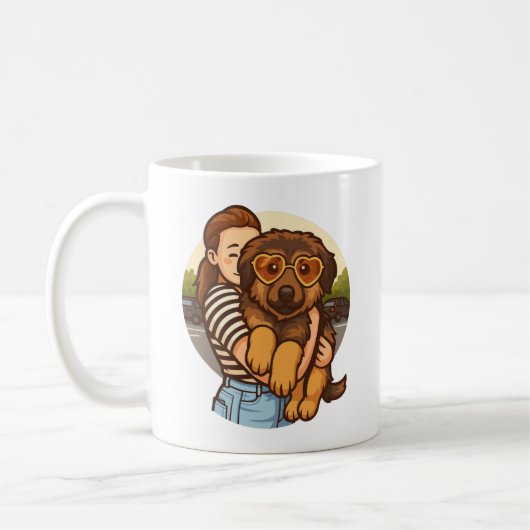 ハートサングラスのかわいい子犬  コーヒーマグカップ (左)