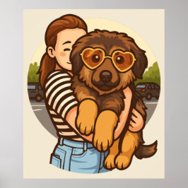ハートサングラスのかわいい子犬 ポスター