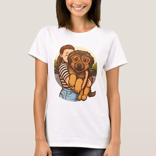 ハートサングラスのかわいい子犬 Tシャツ (正面)