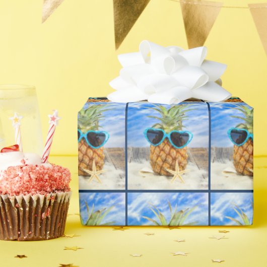 ハートサングラスオンパイナップル ラッピングペーパー (誕生日パーティー)