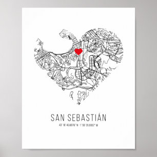 ハートサンセバスティアン市の地図(スペイン) ポスター