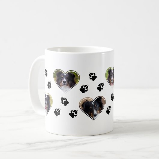 ハートシェイプのペットの写真テンプレートと手のプリント コーヒーマグカップ (正面左)