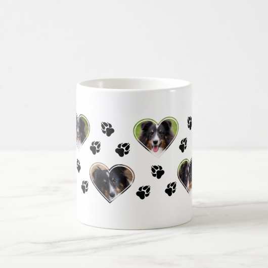ハートシェイプのペットの写真テンプレートと手のプリント コーヒーマグカップ (中央)