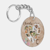 ハートシェイプの写真コラージュ(名前と文字) キーホルダー (正面左)