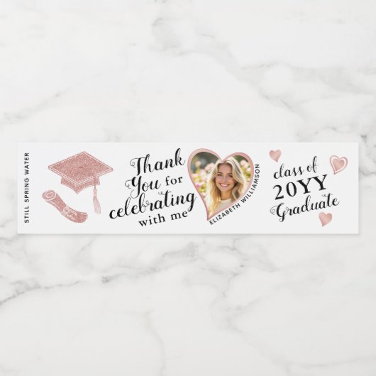 ハートシェイプ写真エレガント卒業ありがとうございました ペットボトルラベル (シングルラベル)
