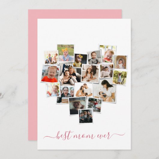 ハートシェイプ写真コラージュ母の日カード 招待状 (正面/裏面)