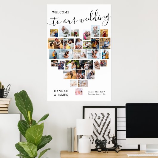 ハートシェイプ写真コラージュ29 Pic結婚's Welcome ポスター (ホームオフィス)
