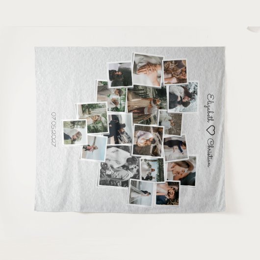 ハートシェイプ写真コラージラブル結婚の背景 タペストリー (正面(横))