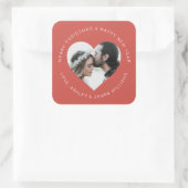 ハートシェイプ写真結婚の暖かい赤のクリスマス スクエアシール (バッグ)